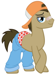 Size: 4100x5500 | Tagged: safe, edit, doctor whooves, time turner, earth pony, pony, g4, testing testing 1-2-3, absurd resolution, bandaid, bandaid on nose, boxers, clothes, hat, heart, heart print underwear, looking at you, male, pants, rapper, solo, stallion, topless, underwear