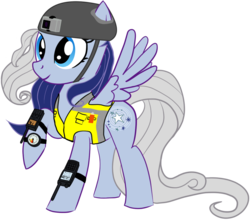 Size: 1141x1006 | Tagged: safe, artist:totallynotabronyfim, silver glow, pegasus, pony, fanfic:silver glow's journal, g3, altimeter, camera, clothes, fanfic art, female, gopro, helmet, mare, radio, safety, safety vest, simple background, solo, transparent background, vest
