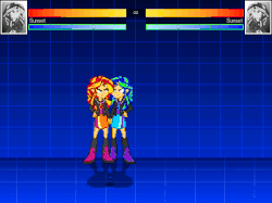 Size: 640x478 | Tagged: safe, artist:toonalexsora007, sunset shimmer, equestria girls, g4, animated, axe kick, female, fighting game, idle animation, kick, king of fighters, life bar, mugen, self paradox, stomping