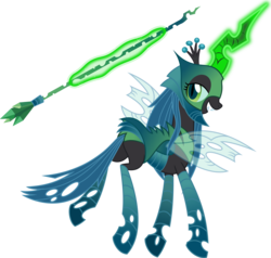 Size: 5155x4898 | Tagged: safe, artist:osipush, queen chrysalis, changeling, changeling queen, g4, absurd resolution, alternate universe, armor, bugbutt, butt, crown, dark ages, female, glowing, glowing horn, heroes of might and magic, horn, inkscape, jewelry, magic, open mouth, plot, ponies of flight and magic, regalia, simple background, solo, spear, transparent background, vector, weapon