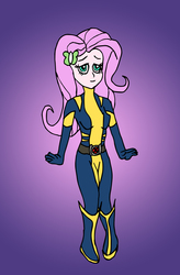 Size: 1559x2371 | Tagged: safe, artist:edcom02, fluttershy, human, g4, clothes, costume, crossover, humanized, marvel, voice actor joke, wolverine, x-23, x-men