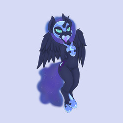 Size: 3288x3288 | Tagged: safe, artist:lunoley, nightmare moon, pony, semi-anthro, g4, belly button, bipedal, blood, female, heart, high res, mouth hold, solo