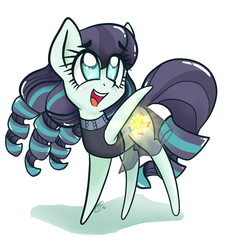 Size: 1250x1250 | Tagged: safe, artist:sweetsismagic, coloratura, earth pony, pony, g4, female, looking up, mare, open mouth, raised hoof, rara, simple background, smiling, solo, standing, three quarter view, white background