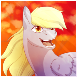 Size: 720x720 | Tagged: safe, artist:fizzgryphon, derpy hooves, pegasus, pony, g4, crepuscular rays, female, mare, open mouth, solo