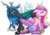 Size: 800x565 | Tagged: safe, artist:glumdusk, princess cadance, queen chrysalis, alicorn, changeling, changeling queen, pony, g4, crown, crying, cute, cutedance, duo, duo female, eyes closed, female, floppy ears, jewelry, regalia, sad, signature, simple background, sitting, transparent background