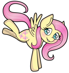 Size: 451x480 | Tagged: safe, artist:matteglaze, fluttershy, g4, blushing, female, jumping, looking away, simple background, solo, transparent background, wingding eyes