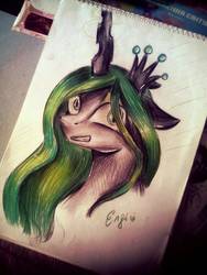 Size: 600x800 | Tagged: safe, artist:enjal, queen chrysalis, changeling, changeling queen, g4, female, solo, traditional art