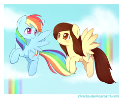 Size: 795x635 | Tagged: safe, artist:riouku, rainbow dash, pony, g4, analíz sánchez, duo, female, flying, mare, ponified