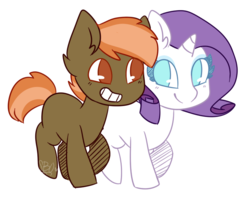 Size: 709x568 | Tagged: safe, artist:strawburryoreo, button mash, rarity, g4, female, filly rarity, male, rarimash, shipping, simple background, smiling, straight, transparent background