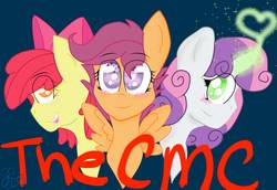 Size: 1600x1100 | Tagged: safe, artist:thislittleneko, apple bloom, scootaloo, sweetie belle, g4, cutie mark crusaders, magic, open mouth, portrait, simple background, starry eyes, trio, wingding eyes
