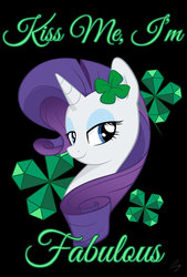 Size: 1024x1515 | Tagged: safe, artist:steffy-beff, rarity, pony, unicorn, g4, black background, clover, female, four leaf clover, lidded eyes, looking at you, mare, poster, simple background, solo