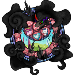 Size: 1024x1024 | Tagged: safe, artist:akili-amethyst, king sombra, princess cadance, shining armor, umbrum, crystal, crystal heart, curved horn, disney, dive to the heart, kingdom hearts, simple background, sombra eyes, stained glass, station of awakening, transparent background, watermark