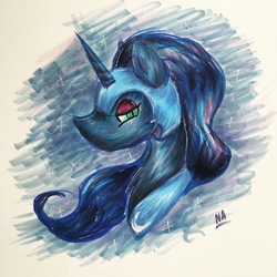Size: 2448x2448 | Tagged: safe, artist:nyan-never, nightmare moon, g4, female, high res, portrait, solo, traditional art