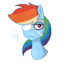 Size: 1240x1200 | Tagged: safe, artist:universe-fairy, rainbow dash, g4, eyepatch, female, portrait, solo, unamused