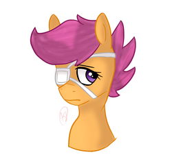 Size: 1240x1200 | Tagged: safe, artist:universe-fairy, scootaloo, g4, eyepatch, female, frown, solo