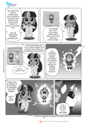 Size: 1024x1448 | Tagged: safe, artist:pia-sama, rainbow dash, twilight sparkle, oc, anthro, comic:rogue diamond, g4, chibi, clothes, comic, grayscale, monochrome, pajamas, revy dash, speech bubble, sweat