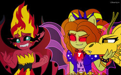 Size: 2343x1457 | Tagged: safe, artist:php198, adagio dazzle, sunset shimmer, siren, equestria girls, g4, annoyed, grin, red eyes, self sirendox, sharp teeth, smiling, sunset satan, wings