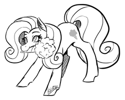 Size: 750x600 | Tagged: safe, artist:monnarcha, oc, oc only, earth pony, pony, cotton candy, food, monochrome, mouth hold, solo