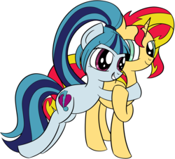 Size: 2769x2500 | Tagged: safe, artist:datapony, sonata dusk, sunset shimmer, pony, unicorn, g4, duo, equestria girls ponified, female, high res, hug, lesbian, mare, ponified, ship:sunata, shipping, simple background, transparent background