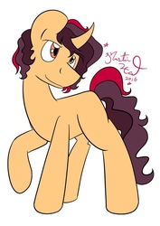 Size: 724x1024 | Tagged: safe, artist:rosexknight, oc, oc only, oc:aureo, pony, unicorn, curved horn, horn, solo