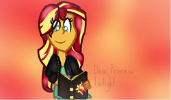 Size: 1024x597 | Tagged: safe, artist:pastel-pony-artist, sunset shimmer, equestria girls, g4, book