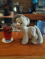 Size: 682x909 | Tagged: artist needed, safe, marble pie, bronycon 2016, g4, adorable face, alcohol, cider, cup, cute, glass of water, hnnng, irl, marblebetes, photo, plushie, straw