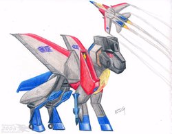 Size: 800x625 | Tagged: safe, artist:stratadrake, original species, plane pony, pony, f-14 tomcat, plane, ponified, solo, starscream, traditional art, transformers