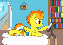 Size: 1400x1000 | Tagged: safe, artist:spritepony, spitfire, g4, cute, diaper, female, non-baby in diaper, poofy diaper, reading, relaxing, solo