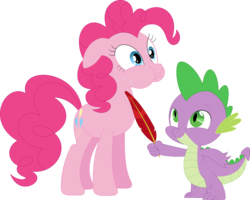 Size: 3577x2859 | Tagged: safe, artist:porygon2z, pinkie pie, spike, dragon, earth pony, pony, g4, feather, female, floppy ears, high res, male, mare, out of character, puffy cheeks, simple background, stifling laughter, sweat, tickle torture, tickling, transparent background, trying too hard, vector
