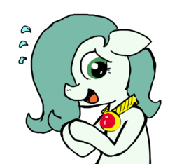 Size: 640x600 | Tagged: safe, artist:ficficponyfic, color edit, edit, oc, oc only, oc:emerald jewel, earth pony, pony, colt quest, amulet, child, color, colored, colt, femboy, foal, hair over one eye, male, nervous, solo, sweat, sweatdrop