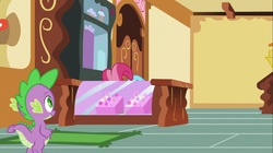 Size: 1100x618 | Tagged: safe, screencap, cup cake, spike, dragon, pony, g4, my little pony: friendship is magic, secret of my excess, butt, eyes on the prize, female, male, mare, plot