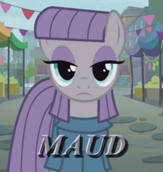 Size: 574x603 | Tagged: safe, screencap, maud pie, earth pony, pony, g4, the gift of the maud pie, caption, female, solo