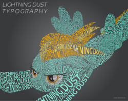 Size: 1400x1101 | Tagged: safe, artist:thundy-r, lightning dust, g4, female, flying, solo, text art, typography