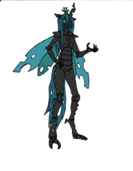 Size: 2550x3291 | Tagged: safe, artist:breadworth, queen chrysalis, changeling, changeling queen, anthro, g4, exoskeleton, female, insectoid, solo