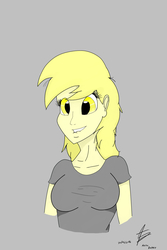 Size: 1000x1500 | Tagged: safe, artist:aerodoggy, derpy hooves, human, g4, female, humanized, lip bite, solo