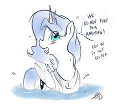 Size: 1224x1023 | Tagged: safe, artist:easyfox7, princess luna, g4, aliduck, blushing, cute, embarrassed, female, lunabetes, pegaduck, solo, swimming