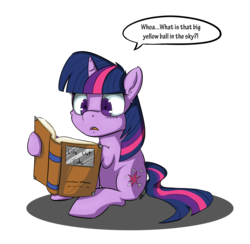 Size: 2840x2770 | Tagged: safe, artist:vicse, twilight sparkle, pony, unicorn, g4, book, bookhorse, chibi, female, frown, hoof hold, nerd, open mouth, reading, shocked, simple background, sitting, solo, speech bubble, that pony sure does love books, transparent background, unicorn twilight, wide eyes