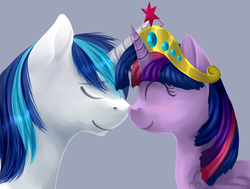 Size: 1148x866 | Tagged: safe, artist:ghst-qn, shining armor, twilight sparkle, alicorn, pony, g4, boop, brother and sister, element of magic, elements of harmony, eyes closed, jewelry, noseboop, nuzzling, regalia, smiling, twilight sparkle (alicorn)