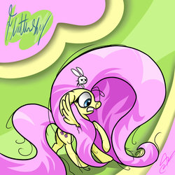 Size: 1024x1024 | Tagged: safe, artist:rozen-junk, angel bunny, fluttershy, g4, long mane, messy mane