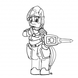 Size: 1280x1278 | Tagged: safe, artist:pabbley, applejack, earth pony, pony, g4, 30 minute art challenge, armor, bipedal, female, monochrome, solo