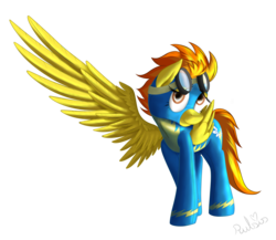 Size: 1600x1387 | Tagged: safe, artist:rulsis, spitfire, pegasus, pony, g4, clothes, female, looking at you, one wing out, simple background, solo, transparent background, uniform, wings, wonderbolts uniform