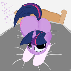 Size: 2000x2000 | Tagged: safe, artist:chapaevv, twilight sparkle, g4, butt, clothes, female, high res, offscreen character, plot, socks, solo