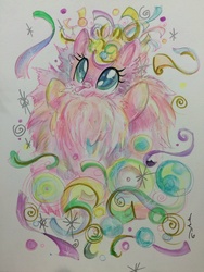 Size: 1536x2048 | Tagged: safe, artist:sara richard, oc, oc only, oc:fluffle puff, pony, colored pupils, smiling, solo, tongue out, traditional art
