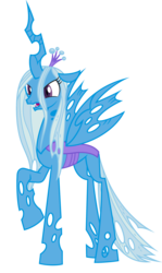 Size: 1024x1716 | Tagged: safe, artist:blah23z, queen chrysalis, trixie, pony, unicorn, g4, female, kathleen barr, mare, recolor, simple background, solo, transparent background, voice actor joke