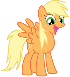 Size: 1024x1135 | Tagged: safe, artist:blah23z, applejack, derpy hooves, pegasus, pony, g4, female, mare, open mouth, open smile, recolor, smiling, solo