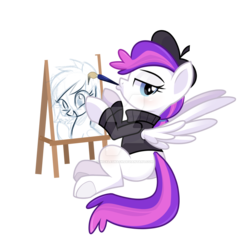 Size: 1024x1024 | Tagged: safe, artist:wicklesmack, oc, oc only, oc:blank canvas, clothes, mouth hold, paintbrush, painting, solo, sweater