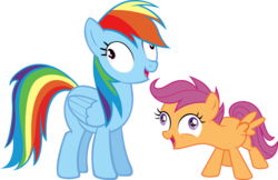 Size: 7735x5000 | Tagged: safe, artist:bobbatron808, artist:kimberlythehedgie, artist:moongazeponies, rainbow dash, scootaloo, pegasus, pony, fall weather friends, g4, my little pony: friendship is magic, newbie dash, absurd resolution, derp, duo, exploitable meme, i didn't listen, image macro, meme, rainbow dash is best facemaker, rainbow derp, scootaderp, simple background, transparent background, vector