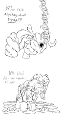 Size: 865x1682 | Tagged: safe, artist:firefanatic, pinkie pie, g4, cupcake, cute, fluffy, food, messy, monochrome