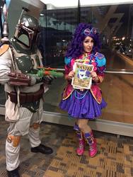 Size: 720x960 | Tagged: safe, artist:mieucosplay, rarity, human, bronycon, bronycon 2016, equestria girls, friendship through the ages, g4, boba fatass, boba fett, clothes, cosplay, costume, irl, irl human, photo, star wars, wanted poster