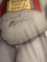 Size: 720x960 | Tagged: safe, diamond dog, autograph, body pillow, canon, i believe in m.a. larson, m.a. larson, signature